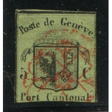 SUIZA 1845 CANTON DE GINEBRA Yv 2 MUY BUEN SELLO CLASICO, RARISIMO 2.000 EUROS